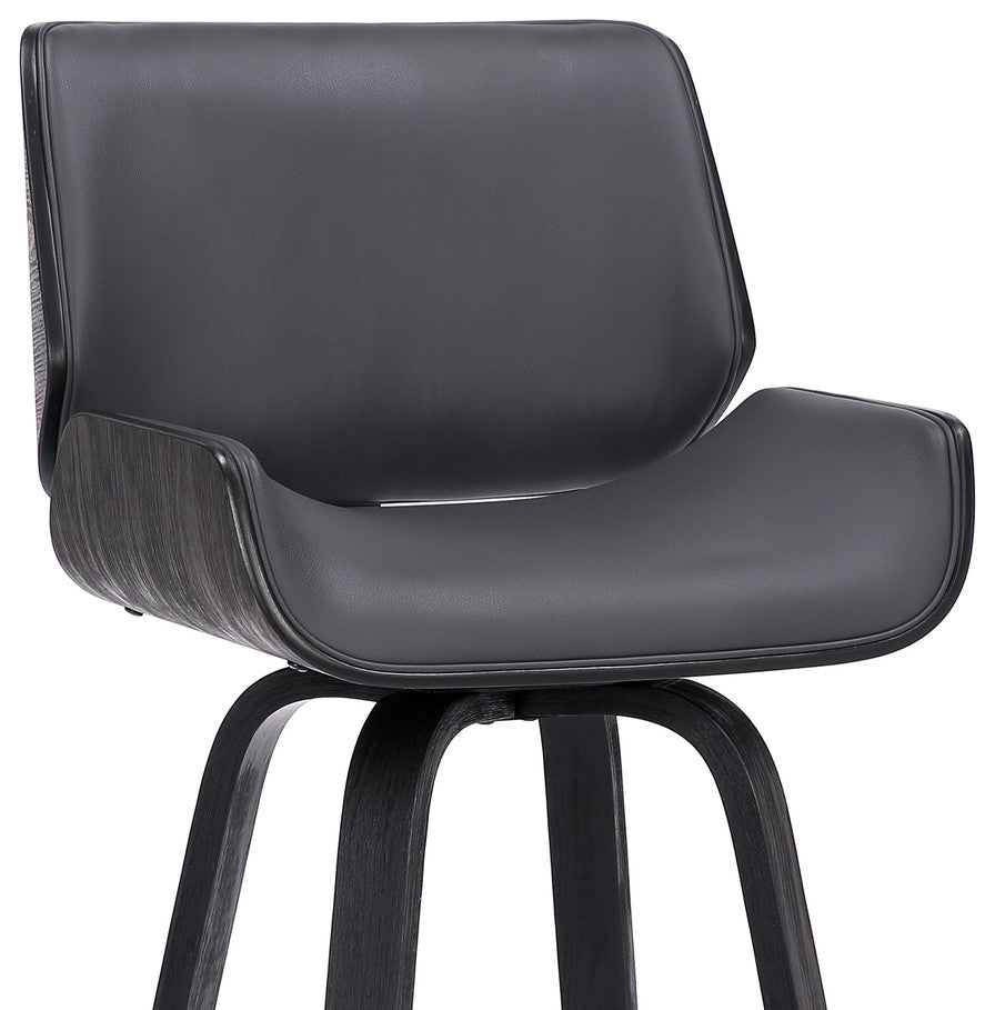 30" Gray and Black Faux Leather and Iron Bar Height Swivel Bar Chair
