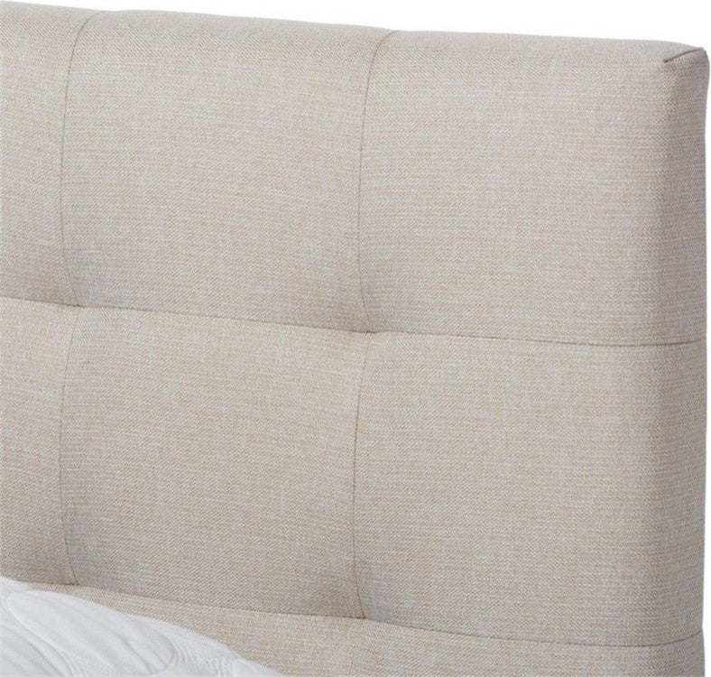 Mitchell Walnut Wood Beige Fabric Dark Bronze Metal King Platform Bed