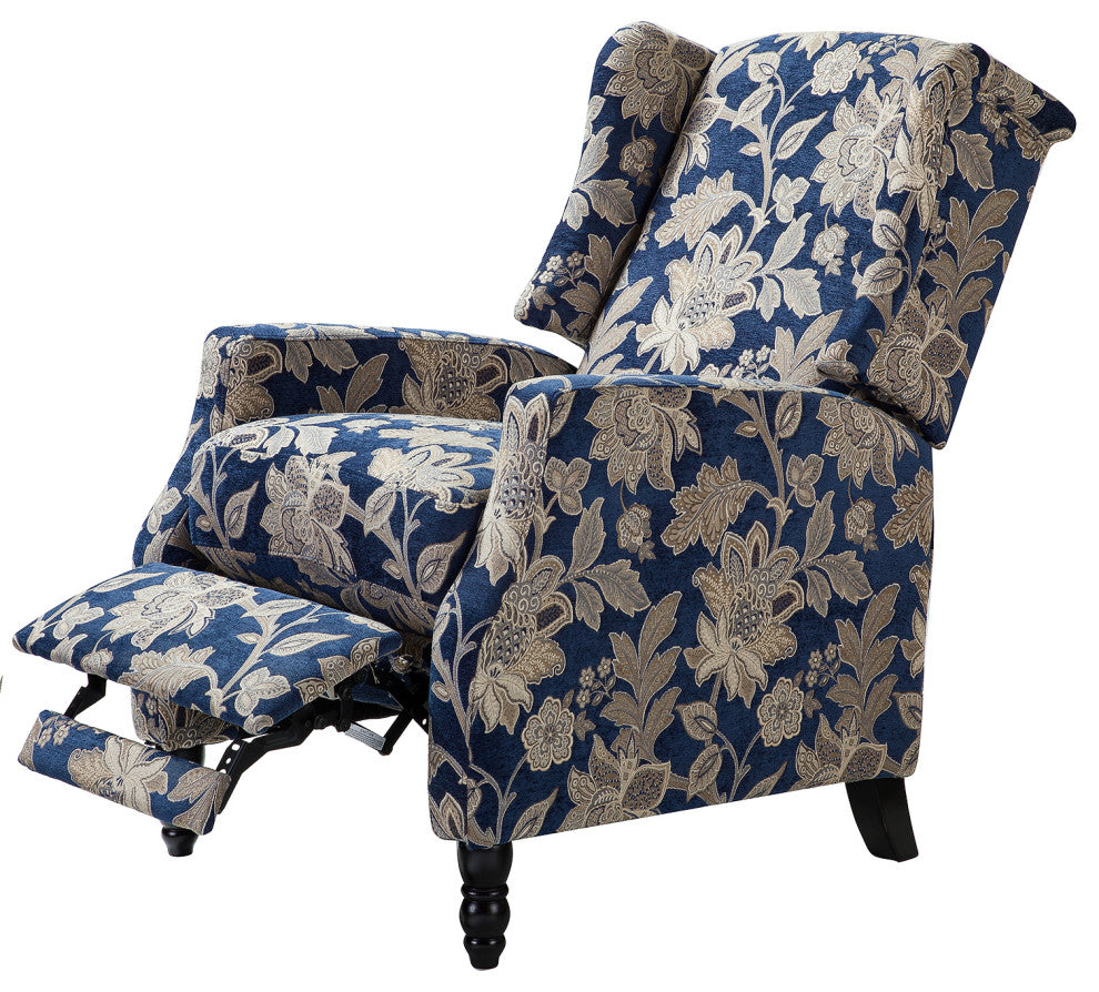 Upholstered Manual Recliner With Wingback, Garden
