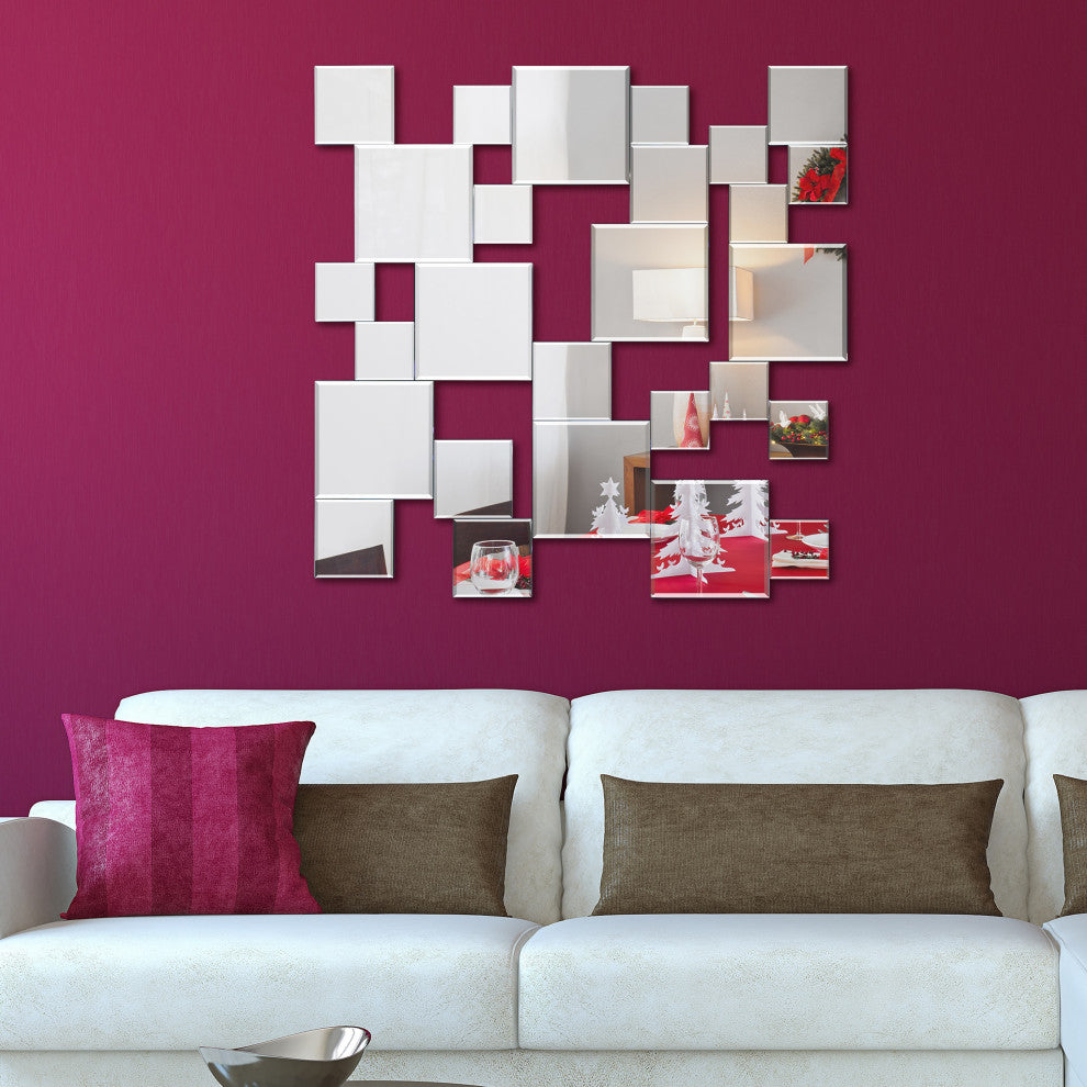 Elegant Cluster Wall Mirror,Beveled Squares Mirror,Bathroom Mirror, 32"x32"