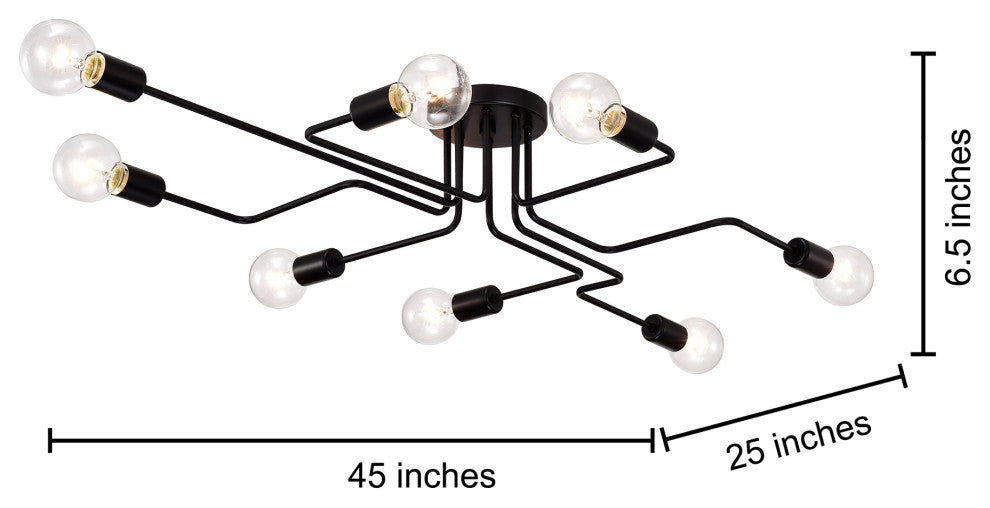 Liz 8-Light Black Sputnik Linear Flush Mount
