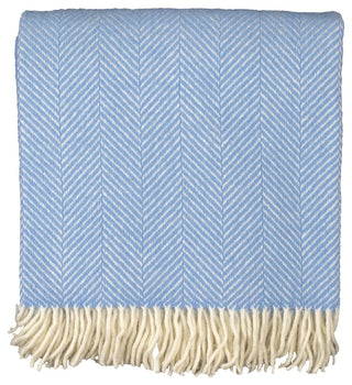 Highland Tweed Herringbone Pure New Wool Throw, Sky Blue