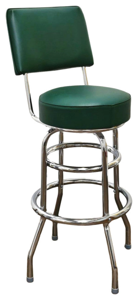 Retro Home Double Ring Upholstered 30" Swivel Bar Stool with Back, Green