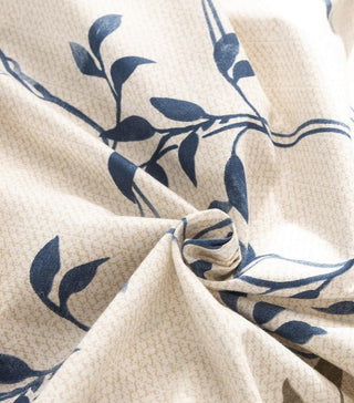 Blue Leaf Vine Cream Poplin Cotton Flat Sheet
