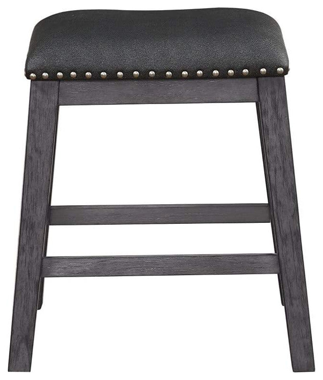 Benzara BM180295 Wood/Leather Counter Height Stool Nail head, 2 set, Black/Gray