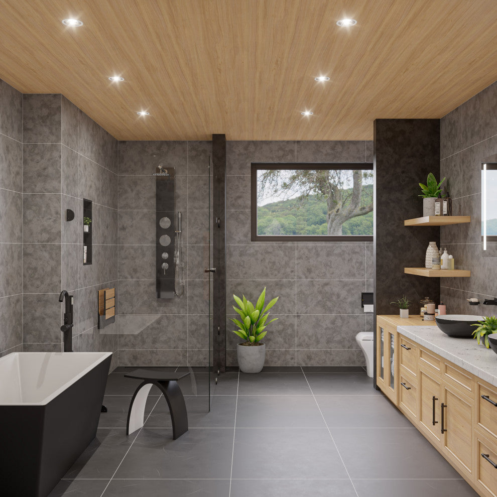 Black Glass Shower Panel with 2 Body Sprays and Rain Shower Head