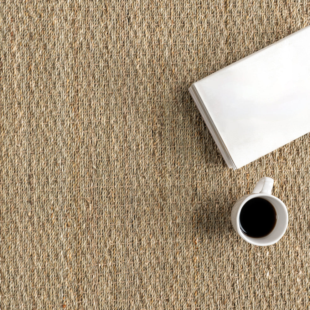 Nuloom Machine Woven Maui Seagrass With Border Rug, Beige 6'Square