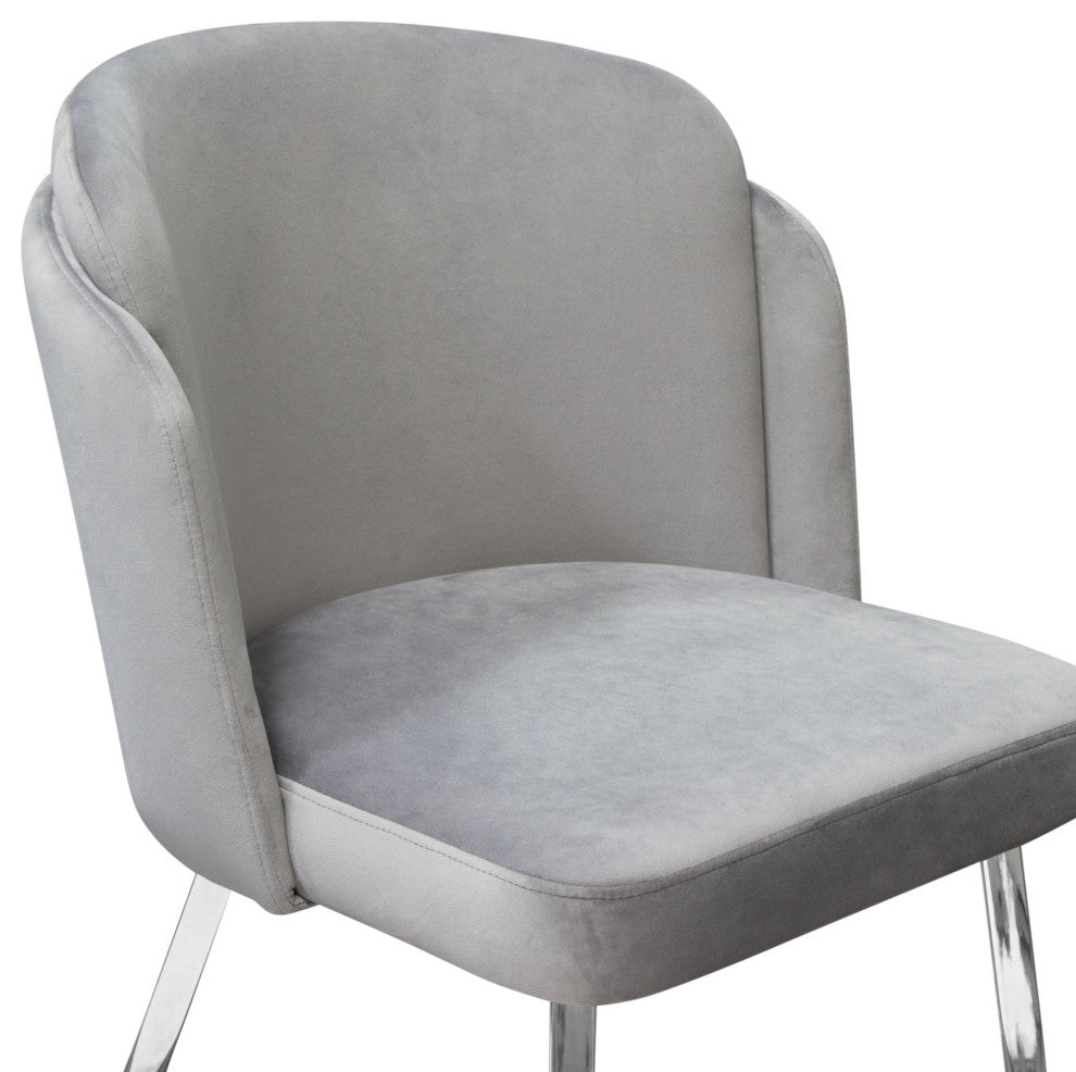 Grace 2 Dining Chairs With Chrome Legs, Gray Velvet