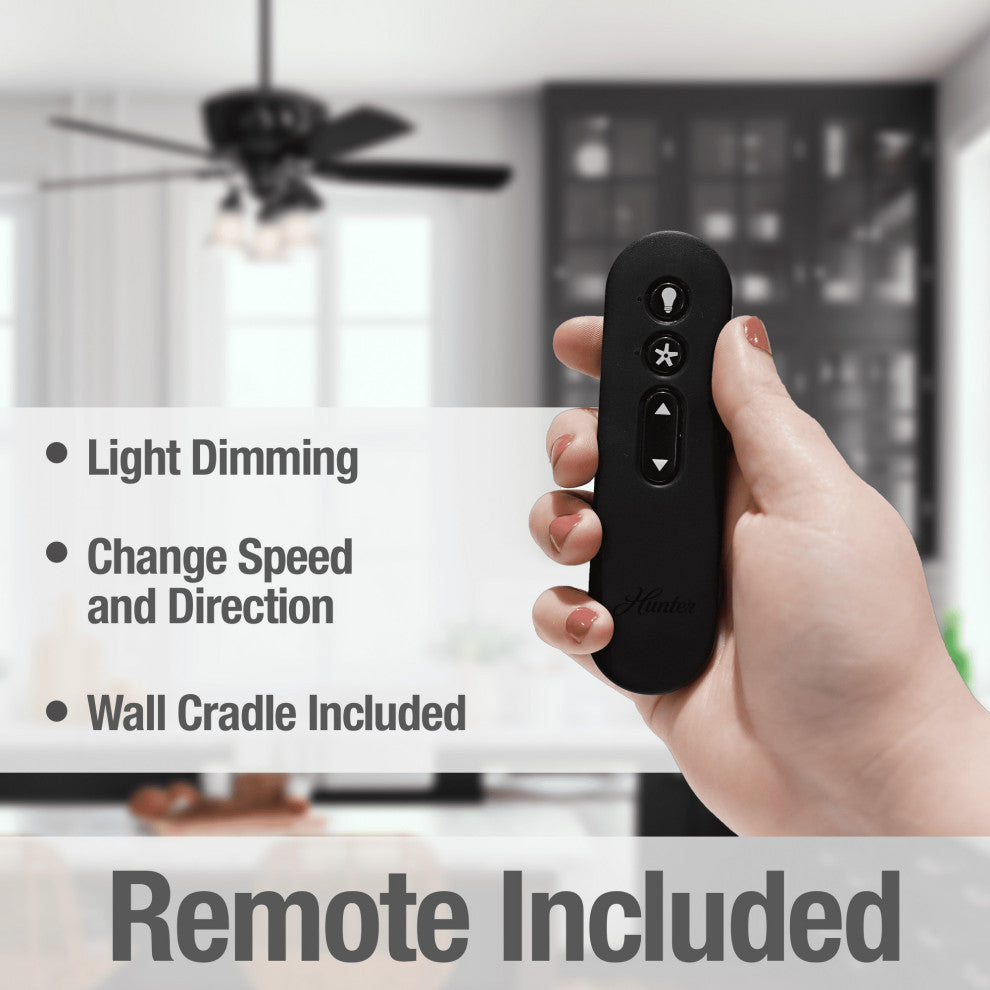 Hunter Fan Company 54" Promenade Ceiling Fan With LED Light/Remote, Gloss Black