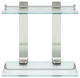 MODONA's 13.75" Double Glass Wall Shelf With Rail, Satin Nickel