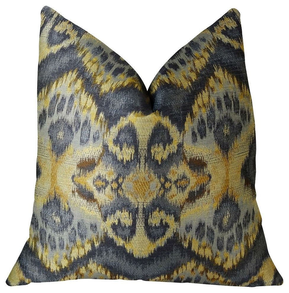 Sacred Pixie Blue Navy and Taupe Handmade Luxury Pillow, 12"x20"