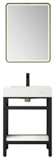 Funes Bath Vanity with Mirror, Matte Black Support, 24'''', White Stone Top