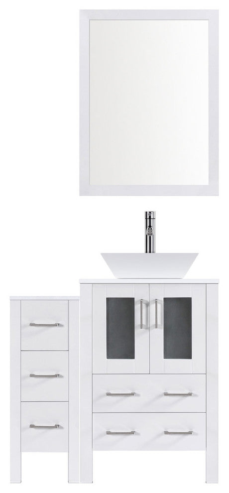 Modern Bathroom Vanity Set With Mirror and Sink, White, 42"