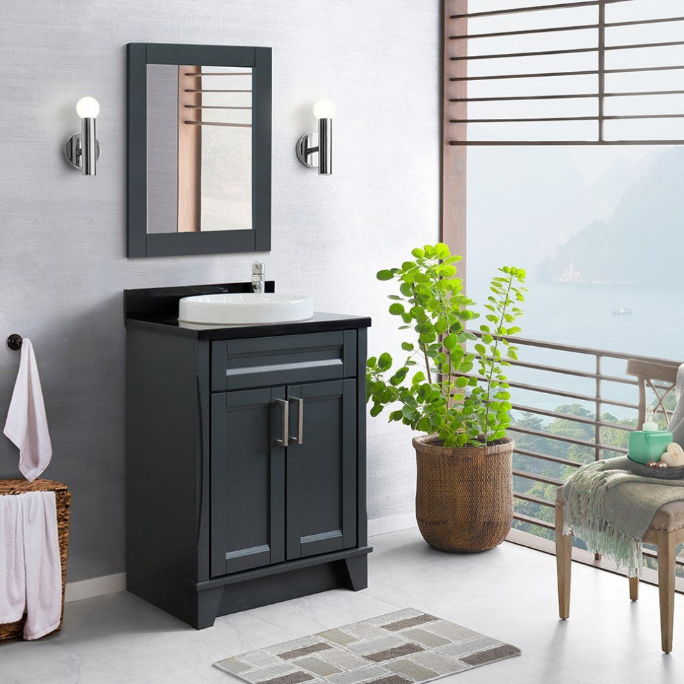 25" Single Sink Vanity, Dark Gray Finish With Black Galaxy Granite