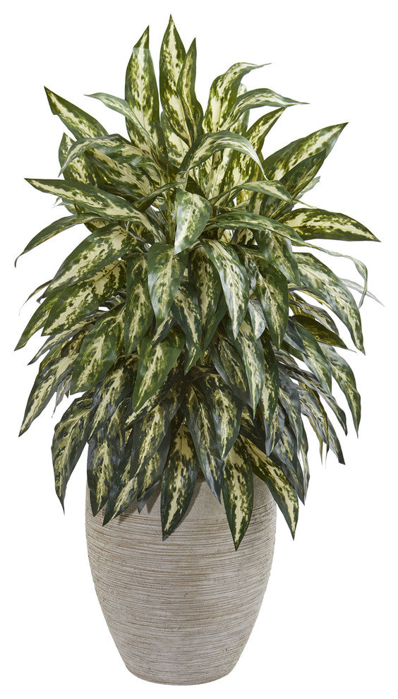 Nearly Natural Aglonema Artificial Plant In Sand Colored Planter