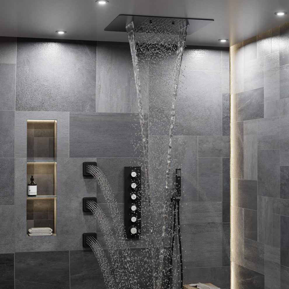 Multifunctional concealed large overhead spray luxury shower, Matte Black