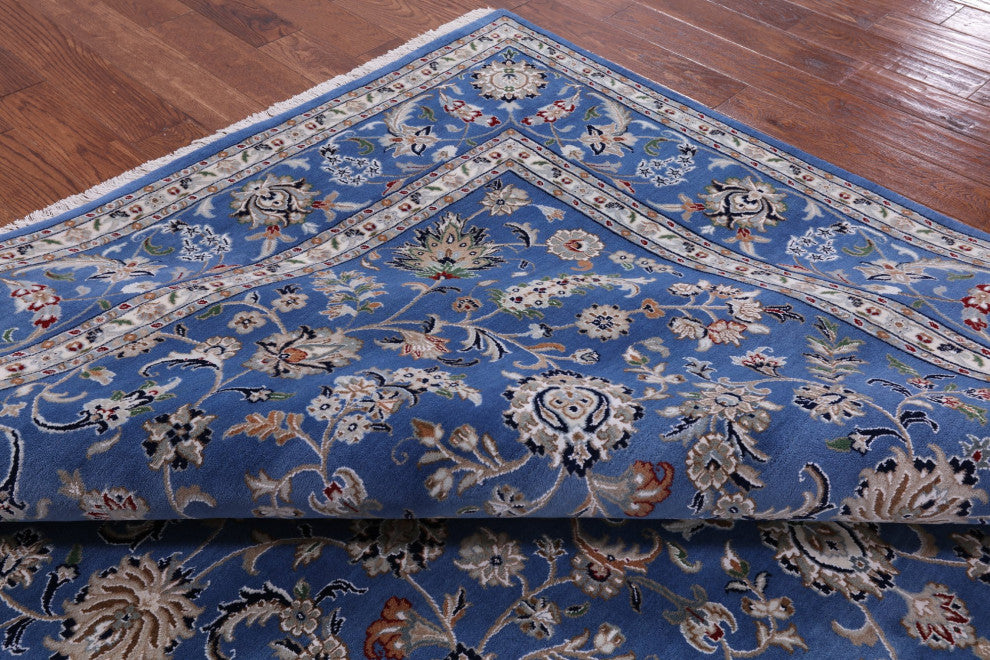 9' Square Wool and Silk Persian Nain Hand Knotted Rug Q6397