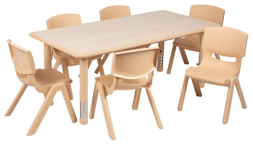 23.625"x47.25" Plastic Height Adjustable Table With 6 Chairs, Natural