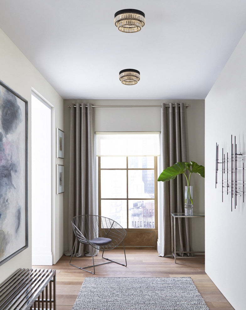 2-Light Dimmable Satin Black LED Flush Mount With Clear Crystal