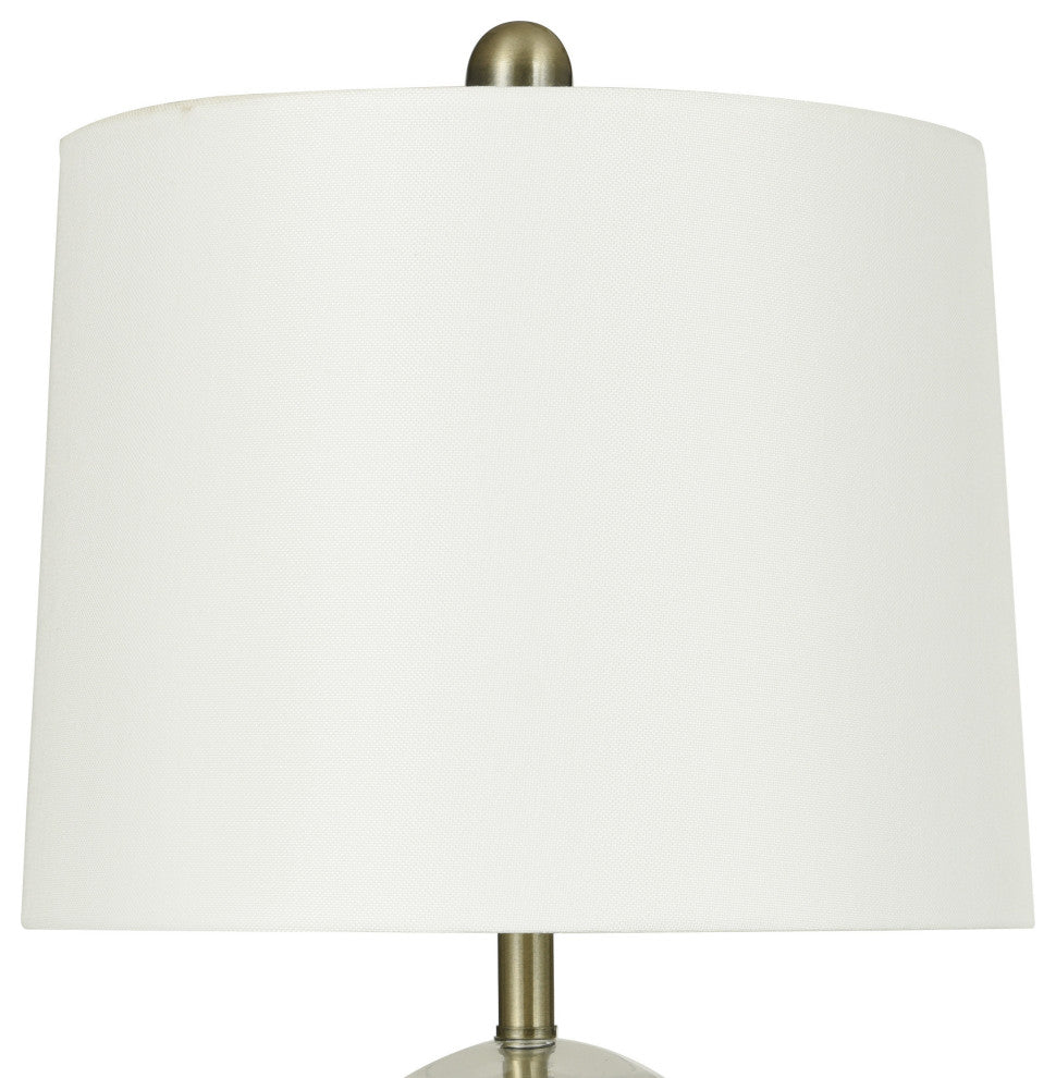 Glass Table Lamp Brushed Gold Finish White Linen Shade