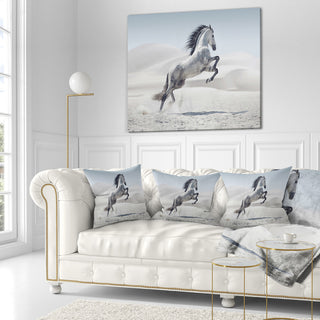 Galloping White Horse Animal Throw Pillow, 18"x18"