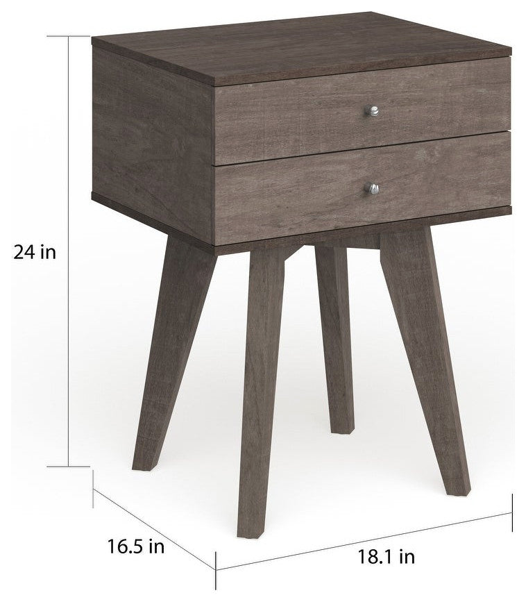 Donna 2-Drawer Wood Finish Nightstand, Gray