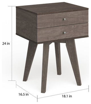 Donna 2-Drawer Wood Finish Nightstand, Gray