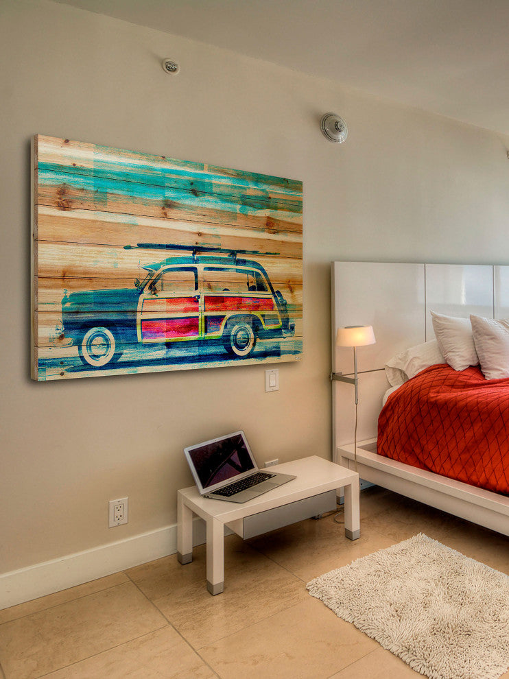 "Surf Day" UV Ink Print on Natural Pine Wood, 60"x40"