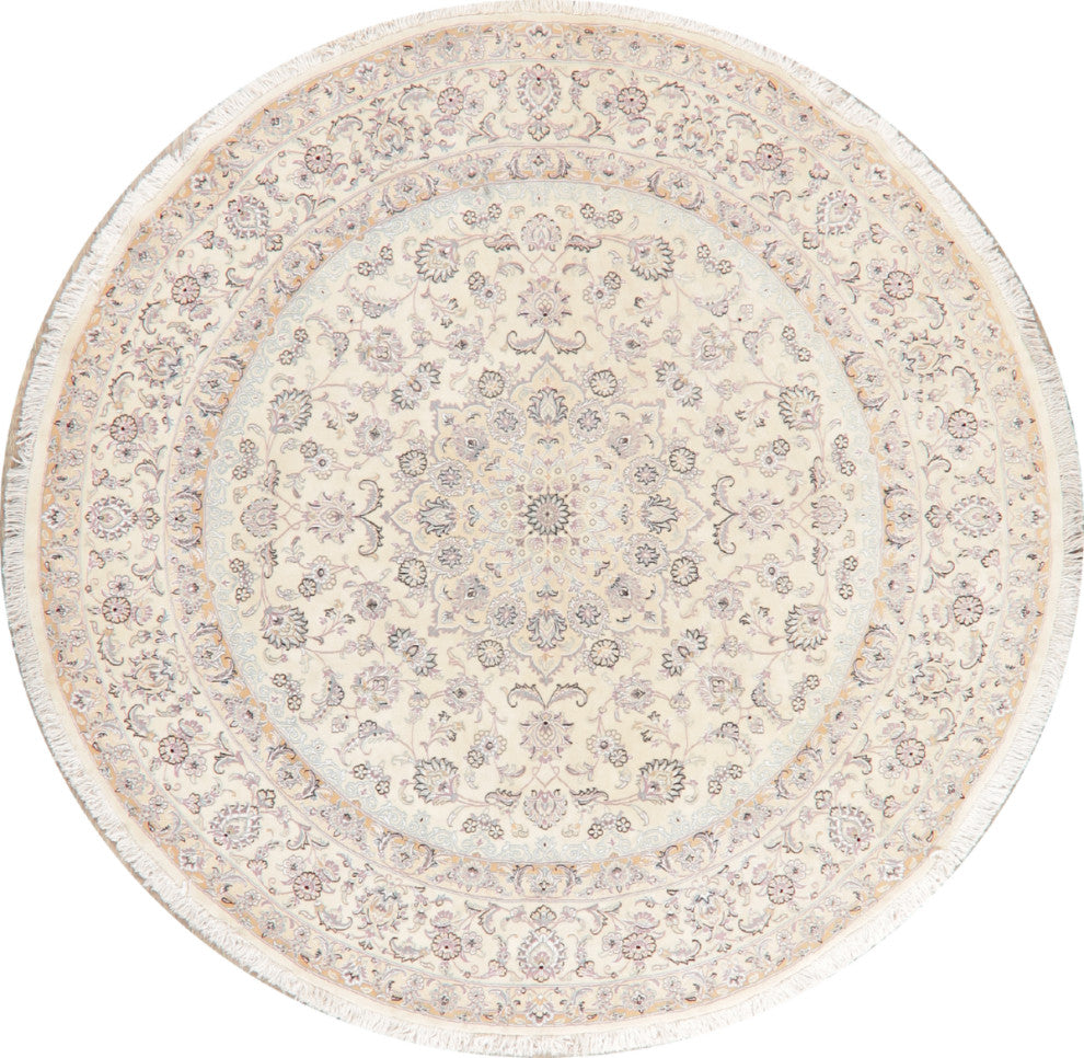 Persian Nain Oriental Carpet Traditional Handmade Area Rug, Beige, 8'1"x8'3
