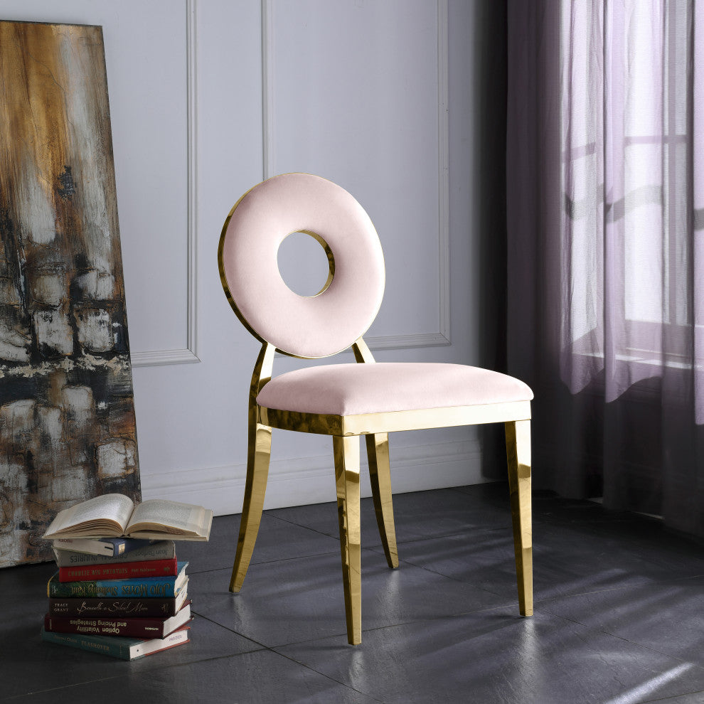 Carousel Upholstered Dining Chair, Set of 2, Pink Velvet, Gold Finish