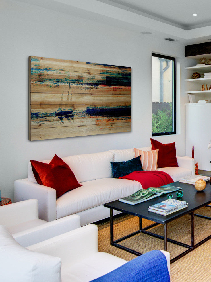 "Aegean Sea" UV Ink Print on Natural Pine Wood, 60"x40"