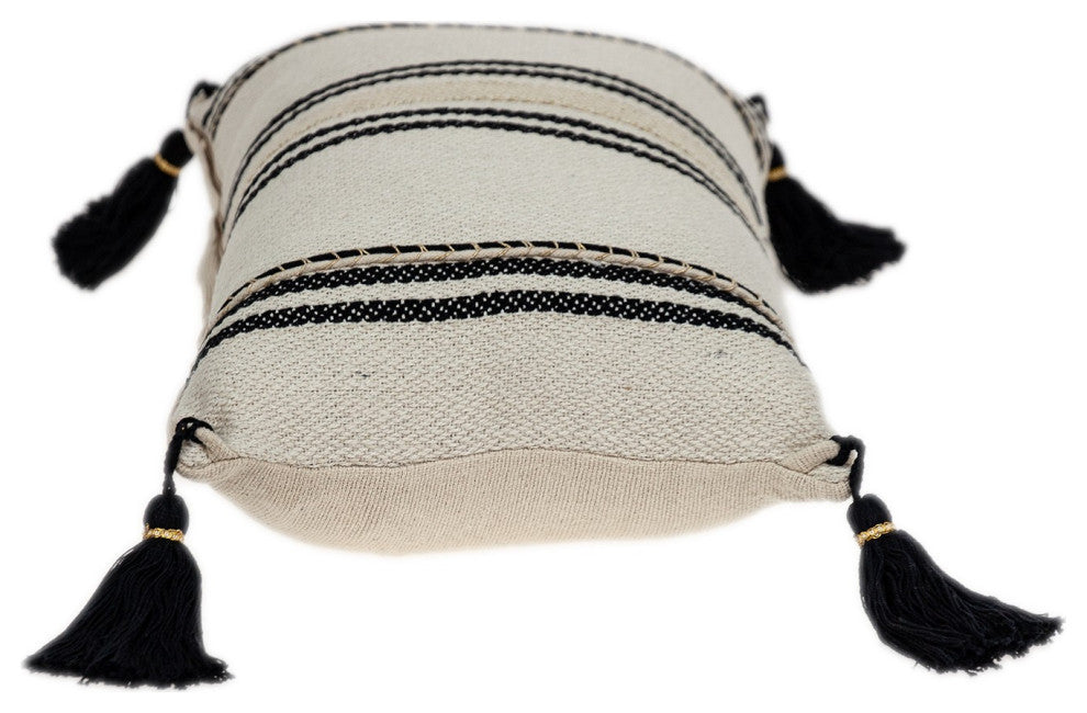 Black and Cream Vertical Stripe Lumbar Pillow