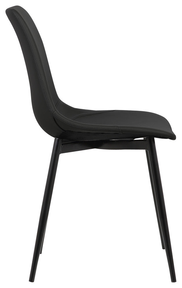 Jonas Dining Chair, Black Faux Leather With Black Powder Coated Legs