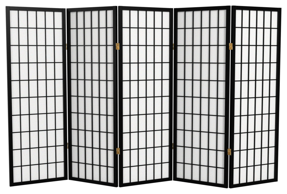 4' Tall Window Pane Shoji Screen, Black, 5 Panels