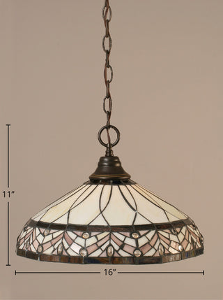 1-Light Chain Hung Pendant, Dark Granite/Royal Merlot Art