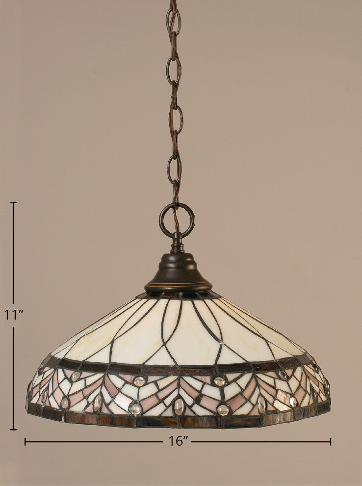 1-Light Chain Hung Pendant, Dark Granite/Royal Merlot Art