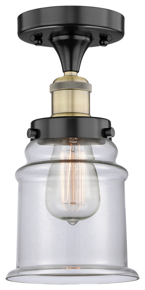 Canton-1 Light 6" Semi-Flush Mount-Black Antique Brass, Clear Glass Shade