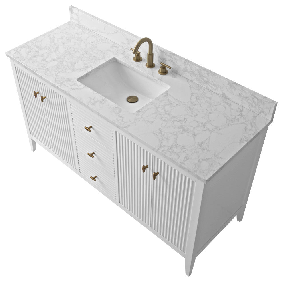 Vanity Art Freestanding Vanity, White, 60", Single Sink, Golden Brushed