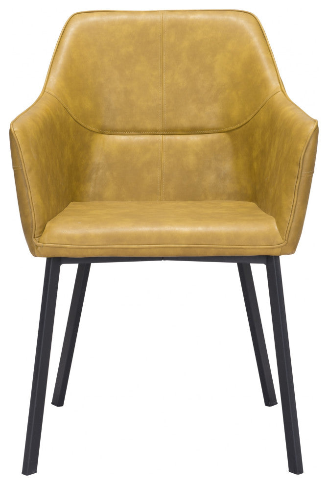 Set of Two Vintage Look Faux Leather Yellow Brown Armchairs