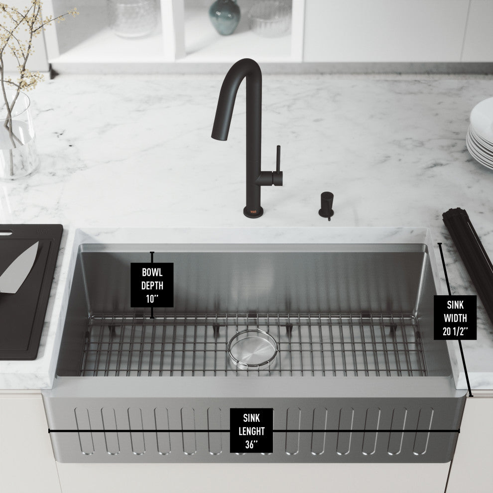 Oxford Single Bowl Slotted Apron Farmhouse Kitchen Sink and Accessories, 36" L X 21" W