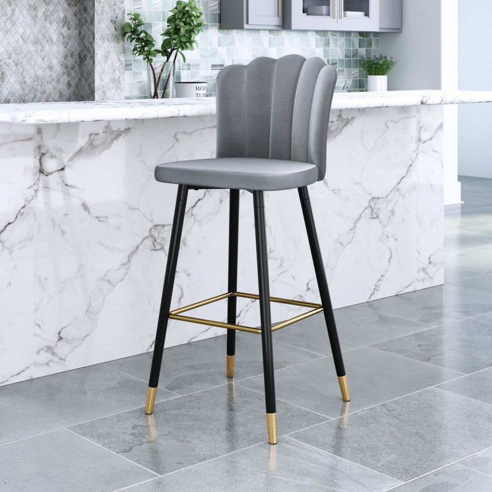 Bar Stool Chair Barstool, Steel Metal, Fabric, Gray, Black, Gold, Cafe