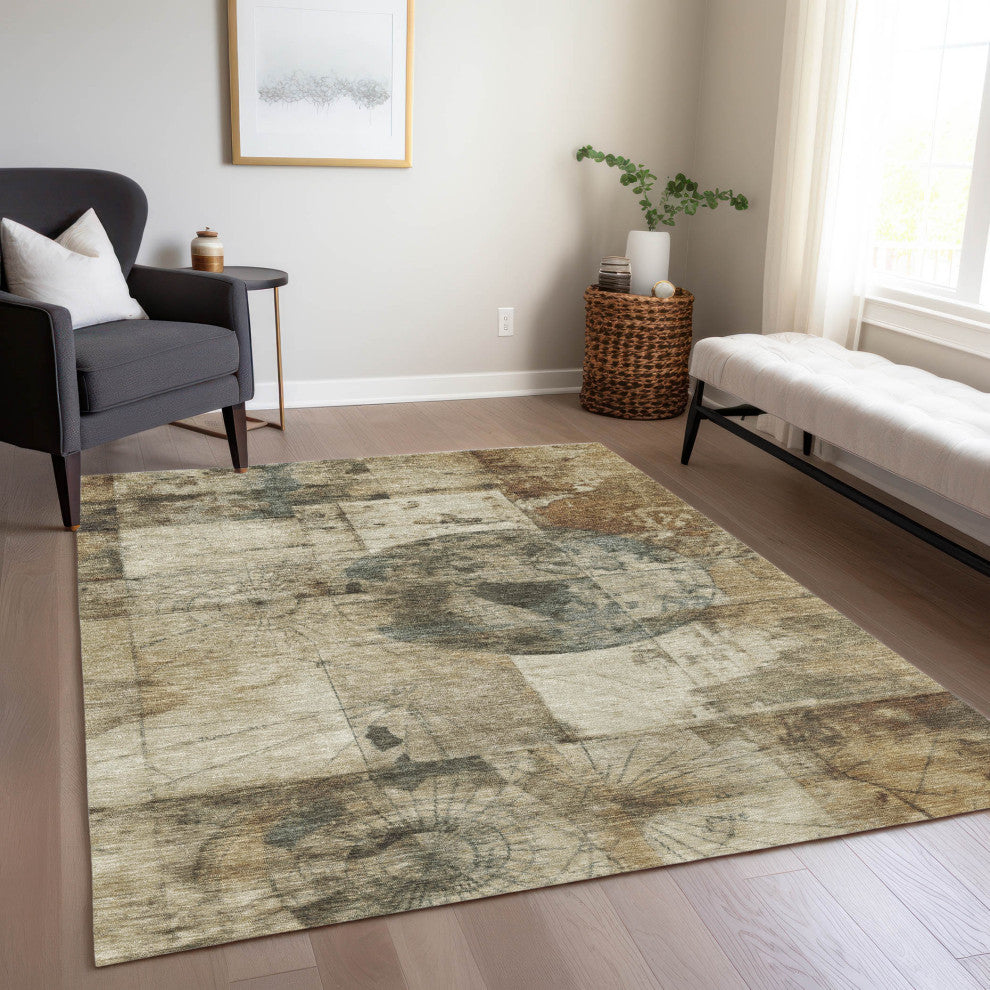 Machine Washable Indoor/Outdoor Chantille ACN1905 Taupe 10' x 14' Rug