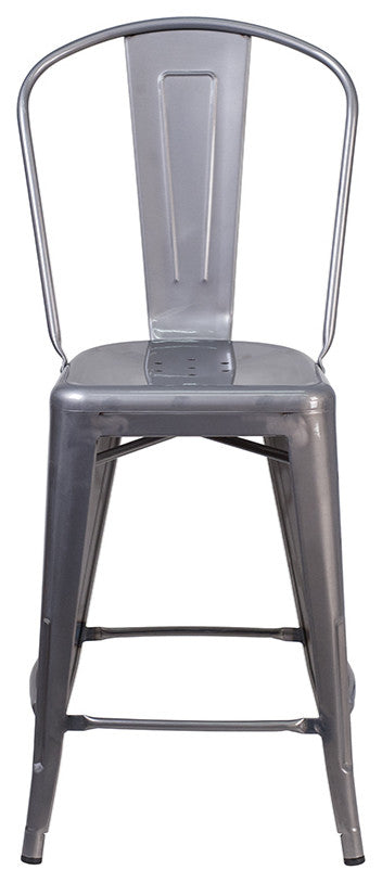 24'' High Clear Coated Counter Height Stool With Back