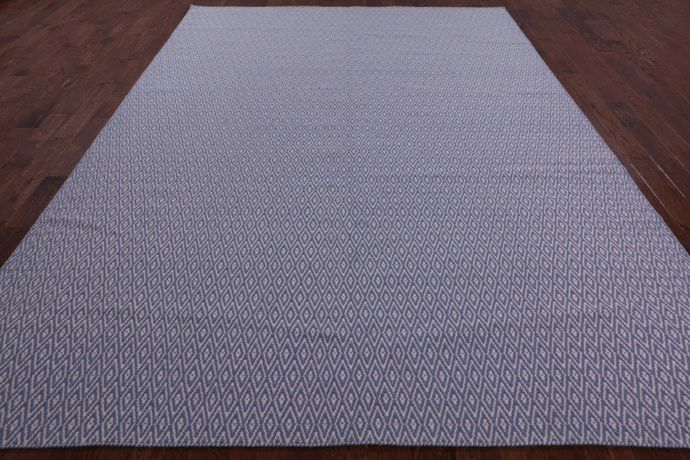 Hand-Knotted Flat Weave Wool Rug 9' 1" X 12' 1" Q8449