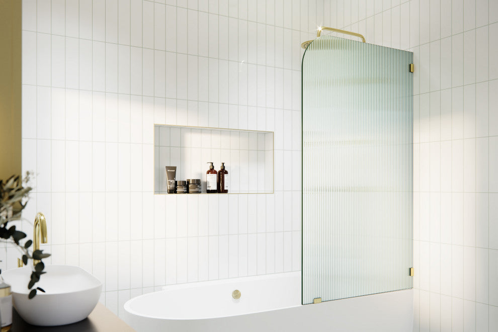 Bathtub Fixed Panel, Fluted Radius, Right Hand, Polished Brass