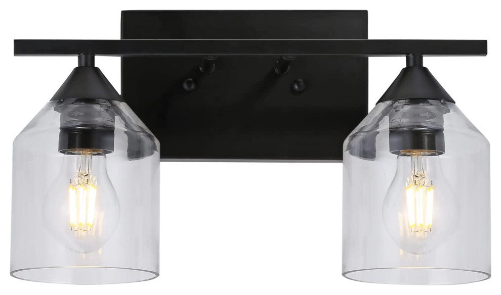 2-Light Black Wall Sconce Lighting Industrial Wall Lamp With Glass Shade