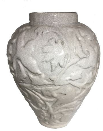 Crackle White Antique Replica Vase featuring Birds in a Floral Setting
