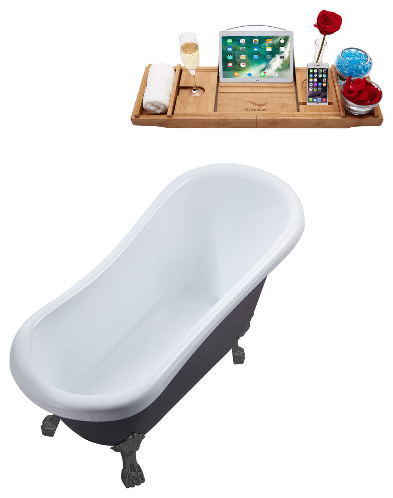 61" Streamline N484BGM-IN-BL Clawfoot Tub and Tray With Internal Drain