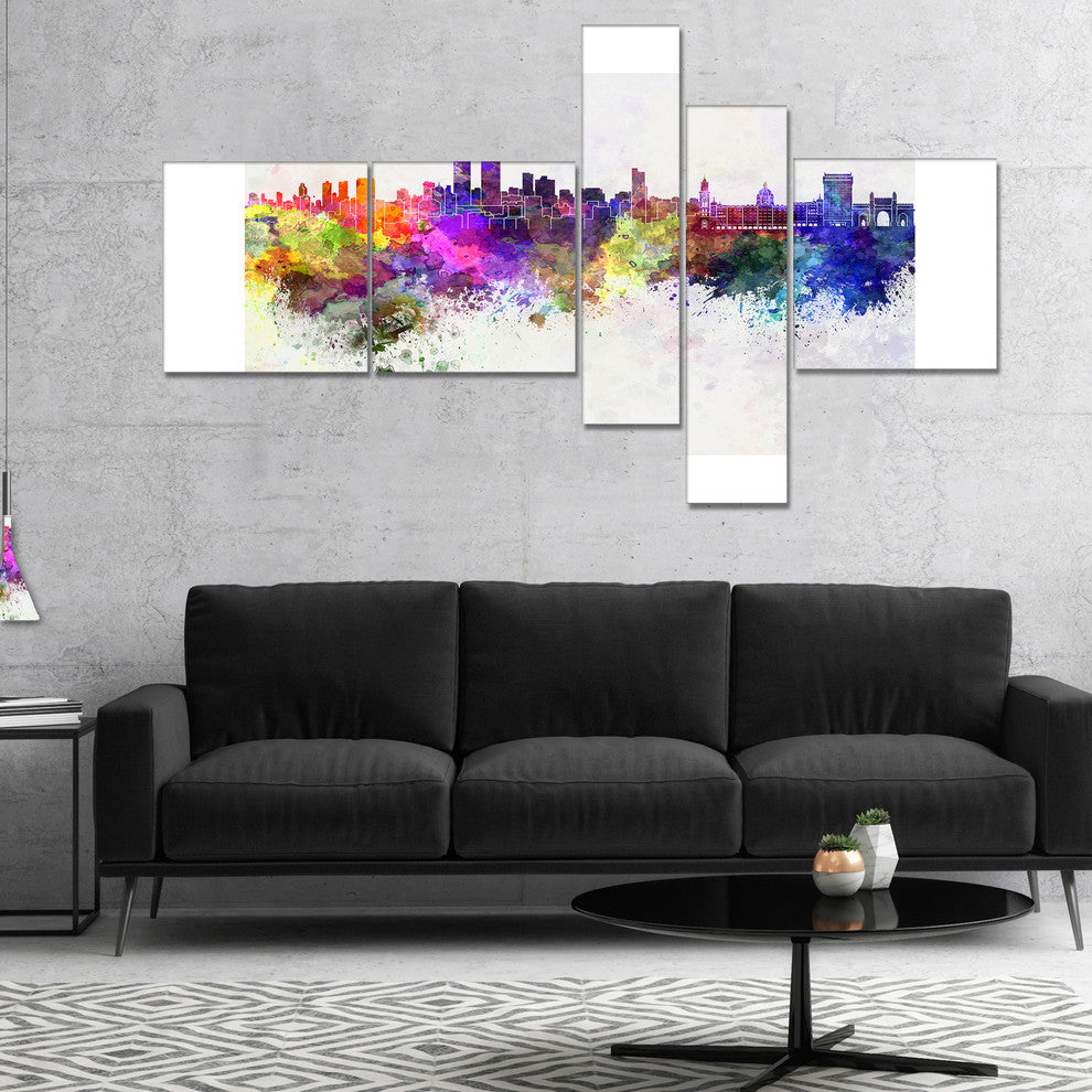 Mumbai Skyline, Cityscape Canvas Wall Art Print, 60"x32", 5 panels