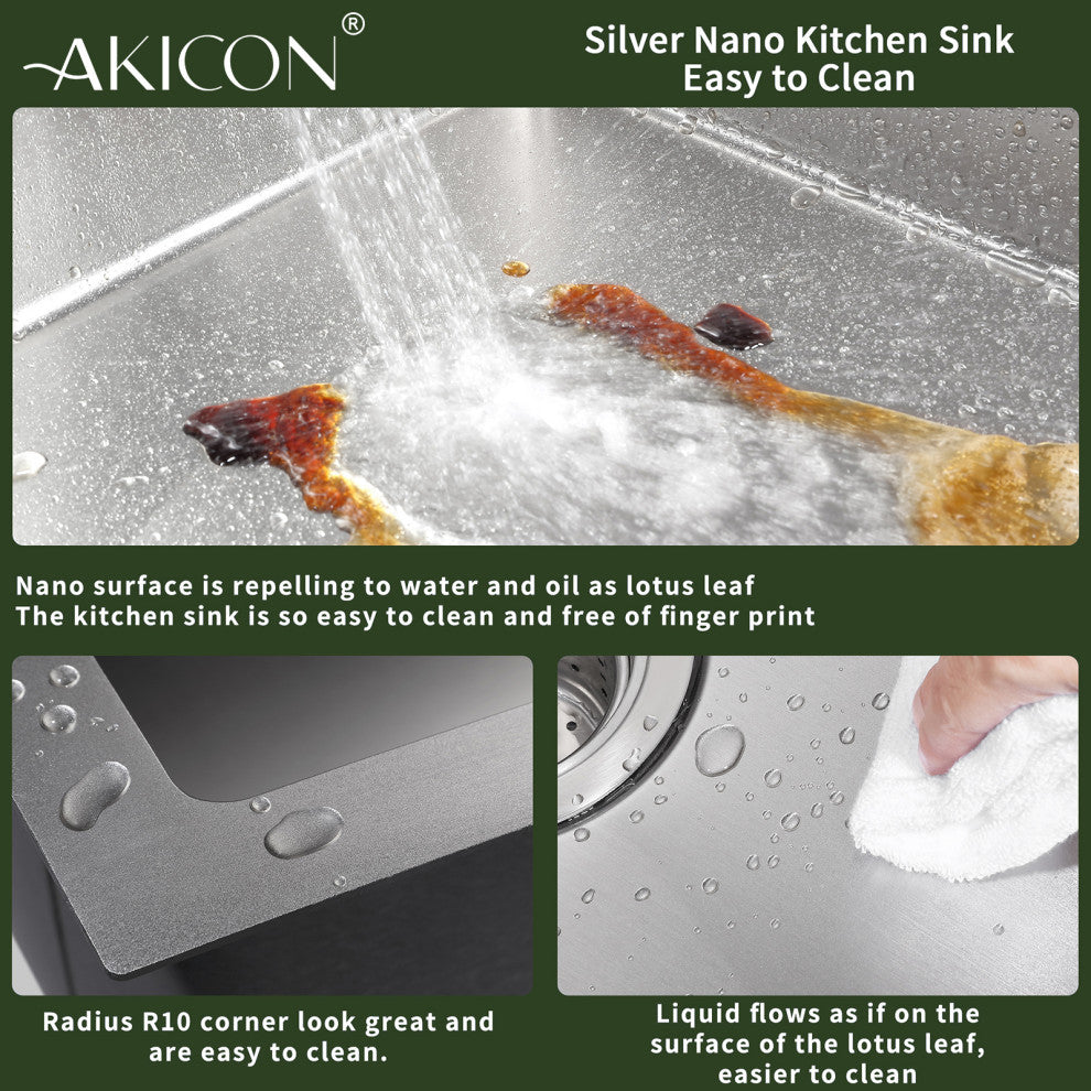 32" Undermount Nano Double Bowl Stainless Steel Kitchen Sink With Drain Assembly
